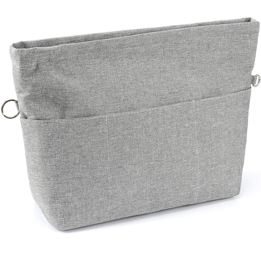 Organizer insert for purse / bag. 13 pockets. Shaper with zipper. XXS , Grey.